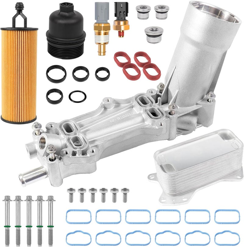 liriuda 926-959 Upgraded Aluminum Engine Oil Cooler Kit and Oil Filter Housing Assembly Gaskets Sensor Fit for 3.6L 2011-2016 Chrysler 200 300, Dodge Charger, Grand Cherokee, ProMaster 3.6 V6 926-876 - Image 1